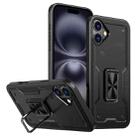 For iPhone 16 Ring Holder PC Hybrid TPU Phone Case(Black) - 1