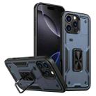 For iPhone 16 Pro Max Ring Holder PC Hybrid TPU Phone Case(Navy Blue) - 1