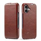 For iPhone 16 Plus Fierre Shann 64 Texture Vertical Flip PU Leather Phone Case(Brown) - 1