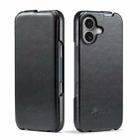 For iPhone 16 Fierre Shann 64 Texture Vertical Flip PU Leather Phone Case(Black) - 1