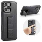 For iPhone 16 Pro Max Fierre Shann Oil Wax Cow Leather Holder Back Phone Case(Black) - 1