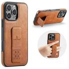 For iPhone 16 Pro Fierre Shann Oil Wax Cow Leather Holder Back Phone Case(Brown) - 1