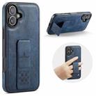 For iPhone 16 Plus Fierre Shann Oil Wax Cow Leather Holder Back Phone Case(Blue) - 1