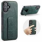 For iPhone 16 Plus Fierre Shann Oil Wax Cow Leather Holder Back Phone Case(Green) - 1