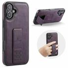 For iPhone 16 Plus Fierre Shann Oil Wax Cow Leather Holder Back Phone Case(Purple) - 1