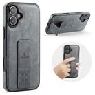 For iPhone 16 Fierre Shann Oil Wax Cow Leather Holder Back Phone Case(Grey) - 1