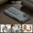 For iPhone 16 Fierre Shann Oil Wax Cow Leather Holder Back Phone Case(Grey) - 2