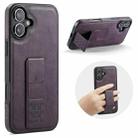 For iPhone 16 Fierre Shann Oil Wax Cow Leather Holder Back Phone Case(Purple) - 1