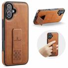 For iPhone 16 Fierre Shann Oil Wax Cow Leather Holder Back Phone Case(Brown) - 1