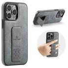 For iPhone 15 Pro Max Fierre Shann Oil Wax Cow Leather Holder Back Phone Case(Grey) - 1