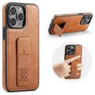 For iPhone 15 Pro Fierre Shann Oil Wax Cow Leather Holder Back Phone Case(Brown) - 1