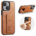 For iPhone 13 Fierre Shann Oil Wax Cow Leather Holder Back Phone Case(Brown) - 1