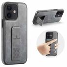 For iPhone 12 / 12 Pro Fierre Shann Oil Wax Cow Leather Holder Back Phone Case(Grey) - 1