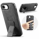 For iPhone 16e Fierre Shann Oil Wax Cow Leather Holder Back Phone Case(Black) - 1