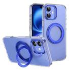 For iPhone 16 Plus Ice-Cold Rotating Ring Holder PC MagSafe Phone Case(Blue) - 1