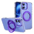 For iPhone 16 Plus Ice-Cold Rotating Ring Holder PC MagSafe Phone Case(Purple) - 1