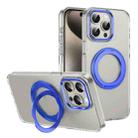 For iPhone 15 Pro Max Ice-Cold Rotating Ring Holder PC MagSafe Phone Case(Blue) - 1