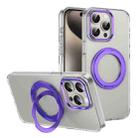 For iPhone 15 Pro Ice-Cold Rotating Ring Holder PC MagSafe Phone Case(Purple) - 1