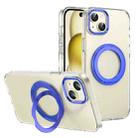 For iPhone 14 Ice-Cold Rotating Ring Holder PC MagSafe Phone Case(Blue) - 1