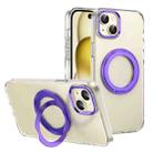 For iPhone 14 Ice-Cold Rotating Ring Holder PC MagSafe Phone Case(Purple) - 1