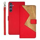 For Samsung Galaxy S24 FE 5G idewei Two-color Splicing Leather Phone Case(Red) - 1