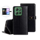 For Motorola Moto G Power 2025 idewei Crocodile Texture Leather Phone Case(Black) - 1