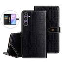 For Samsung Galaxy S24 FE 5G idewei Crocodile Texture Leather Phone Case(Black) - 1