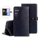 For Samsung Galaxy S24 FE 5G idewei Crocodile Texture Leather Phone Case(Dark Blue) - 1