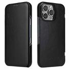 For iPhone 16 Pro Max Fierre Shann Top Layer Cowhide Business Magnetic Leather Phone Case(Black) - 1