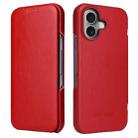 For iPhone 16 Plus Fierre Shann Top Layer Cowhide Business Magnetic Leather Phone Case(Red) - 1