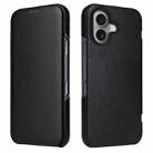 For iPhone 16 Plus Fierre Shann Top Layer Cowhide Business Magnetic Leather Phone Case(Black) - 1