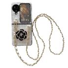 For OPPO Find N3 Flip Camellia Plaid Fabric PC Phone Case with Long Lanyard(White) - 1