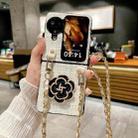 For OPPO Find N3 Flip Camellia Plaid Fabric PC Phone Case with Long Lanyard(White) - 2