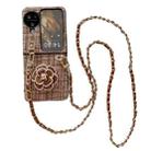 For OPPO Find N3 Flip Camellia Plaid Fabric PC Phone Case with Long Lanyard(Brown) - 1