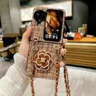 For OPPO Find N3 Flip Camellia Plaid Fabric PC Phone Case with Long Lanyard(Brown) - 2