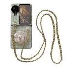 For OPPO Find N3 Flip Camellia Plaid Fabric PC Phone Case with Long Lanyard(Green) - 1