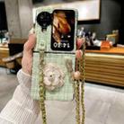 For OPPO Find N3 Flip Camellia Plaid Fabric PC Phone Case with Long Lanyard(Green) - 2