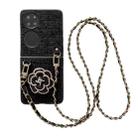 For Huawei P50 Pocket Camellia Plaid Fabric PC Phone Case with Long Lanyard(Black) - 1