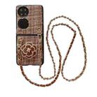 For Huawei P50 Pocket Camellia Plaid Fabric PC Phone Case with Long Lanyard(Brown) - 1