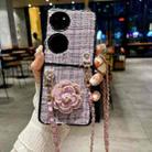 For Huawei P50 Pocket Camellia Plaid Fabric PC Phone Case with Long Lanyard(Purple) - 2