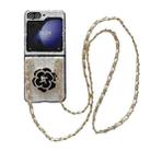 For Samsung Galaxy Z Flip6 Camellia Plaid Fabric PC Phone Case with Long Lanyard(White) - 1