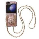 For Samsung Galaxy Z Flip6 Camellia Plaid Fabric PC Phone Case with Long Lanyard(Pink) - 1