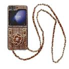 For Samsung Galaxy Z Flip6 Camellia Plaid Fabric PC Phone Case with Long Lanyard(Brown) - 1