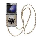 For Samsung Galaxy Z Flip5 Camellia Plaid Fabric PC Phone Case with Long Lanyard(White) - 1