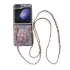 For Samsung Galaxy Z Flip5 Camellia Plaid Fabric PC Phone Case with Long Lanyard(Purple) - 1