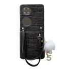 For Huawei P50 Pocket Handbag Design Plush Ball Plaid Fabric PC Phone Case(Black) - 1