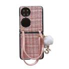 For Huawei P50 Pocket Handbag Design Plush Ball Plaid Fabric PC Phone Case(Pink) - 1