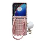 For Motorola Razr 40 Ultra Handbag Design Plush Ball Plaid Fabric PC Phone Case(Pink) - 1