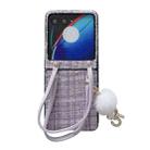 For Motorola Razr 40 Ultra Handbag Design Plush Ball Plaid Fabric PC Phone Case(Purple) - 1