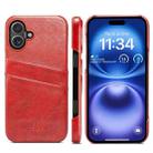 For iPhone 16 Plus Fierre Shann Retro Oil Wax Texture Card Slots PU Leather Phone Case(Red) - 1